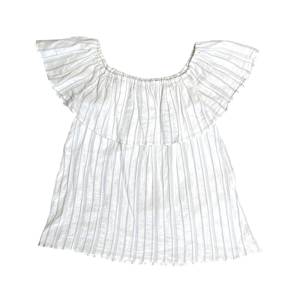 SANCTUARY Ivory Blue Striped Off Shoulder Ruffle Blouse Women’s Size Small